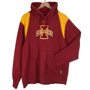 VTG NIKE Iowa State Embroidered Hoodie Sweatshirt Men's L Maroon Gold Center‎